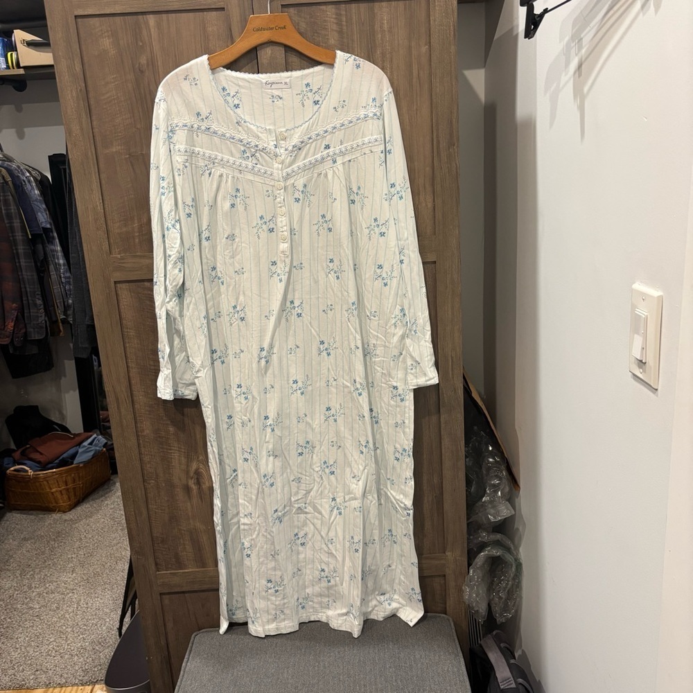 Keyocean XL blue floral Long sleeve long nightgown Cottagecore